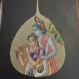Handcrafted Peepal Leaf Art with Krishna and Radha